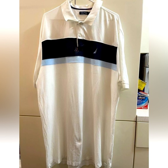 Nautica Mens Polo Shirt Size XXL Striped Logo Collared Rugby White Big And Tall - Picture 1 of 7